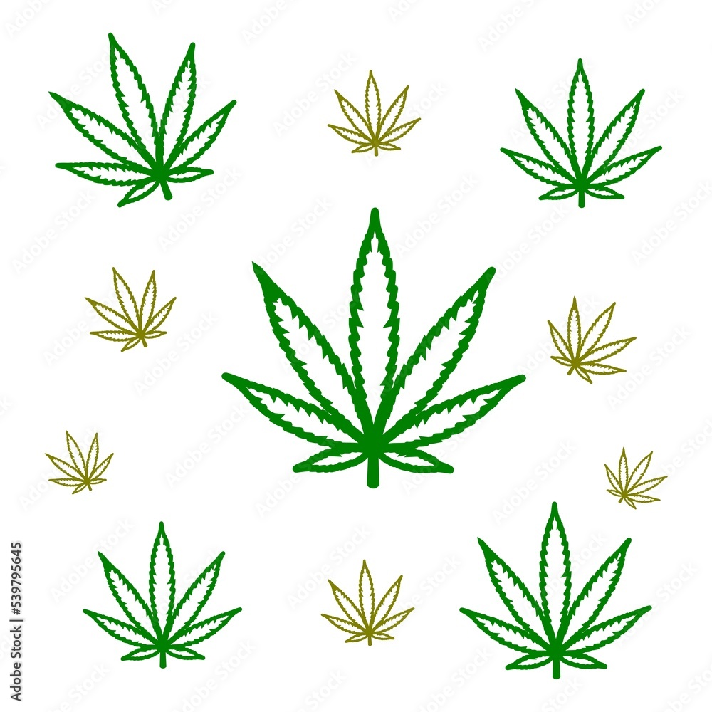 Eco cannabis leaf icon collage of herbal leaves in green and natural color tones Eco cannabis leaf icon collage of herbal leaves in green and natural color tones