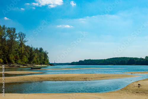 Fototapeta Naklejka Na Ścianę i Meble -  Summer Danube with sandbanks and forest