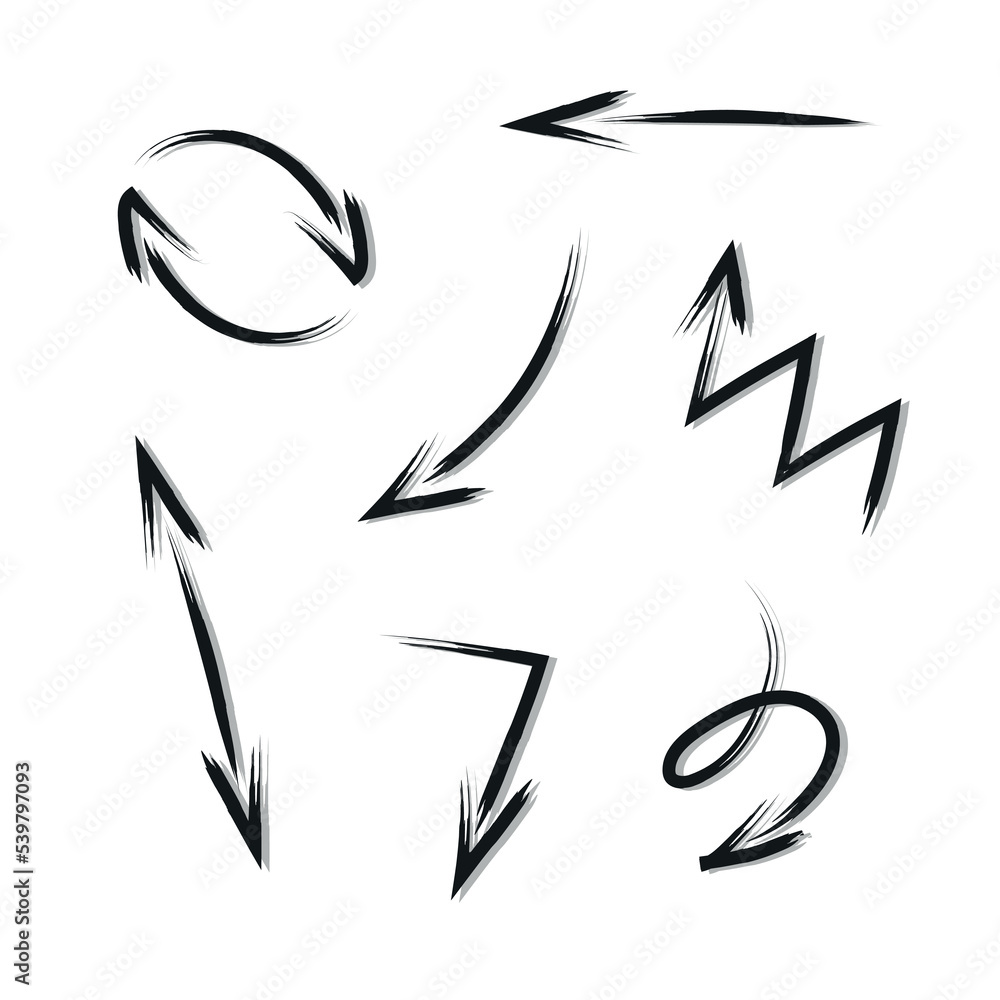 A set of arrows in various shapes pointing in different directions A set of arrows in various shapes pointing in different directions