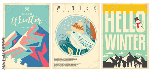 Winter season set of banner and poster designs. Creative vector graphic for winter holidays.