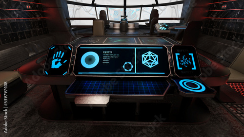 Fototapeta Naklejka Na Ścianę i Meble -  main control panel on space cockpit first person view