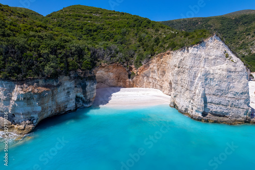 Aerial view of the paradise beach of Fteri in Kefalonia the beautiful Ionian island of Greece