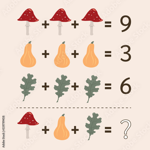 Math picture equation for elementary school, math worksheet