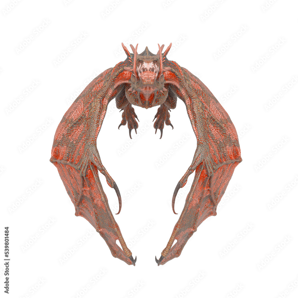 dragon is flapping the wings on white background front view