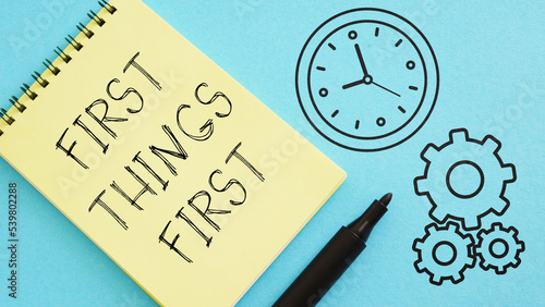 Vászonkép First things first is shown using the text