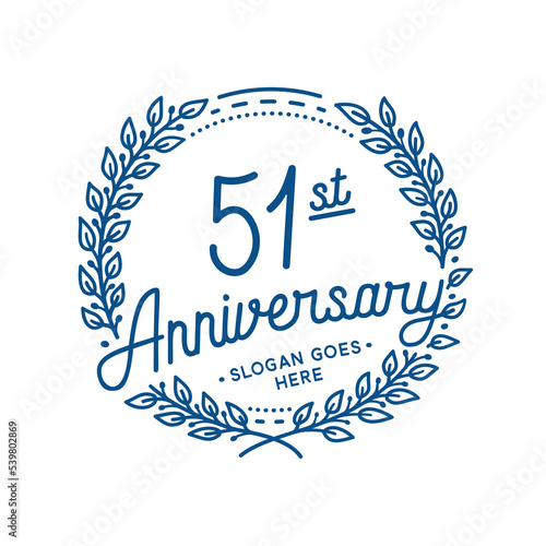 51 years anniversary design template. 51st anniversary celebration hand drawn logotype. Vector illustration.