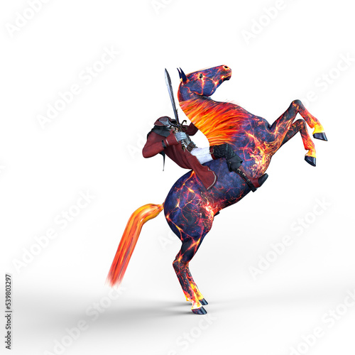 фотографія 3D rendering of a demon headless horseman holding a sword on a ghostly burning horse isolated on a transparent background
