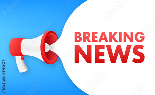 Hand Holding Megaphone with breaking news. Megaphone banner. Web design. Vector stock illustration.