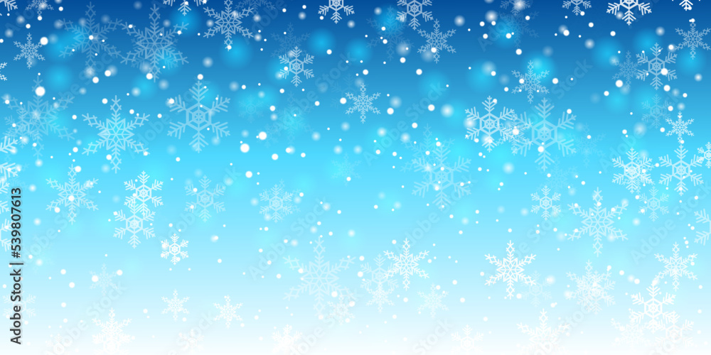 Fototapeta premium merry christmas blue background with snowflake. winter landscape falling christmas shining snow