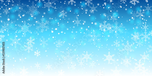 merry christmas blue background with snowflake. winter landscape falling christmas shining snow