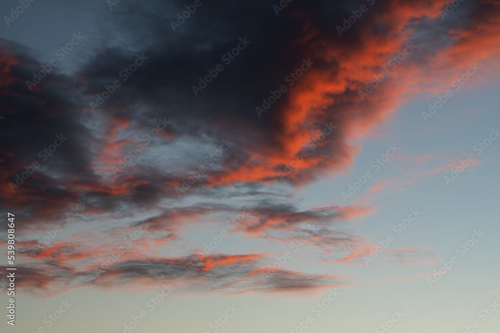 Panoramic view of the red-blue evening sky.
