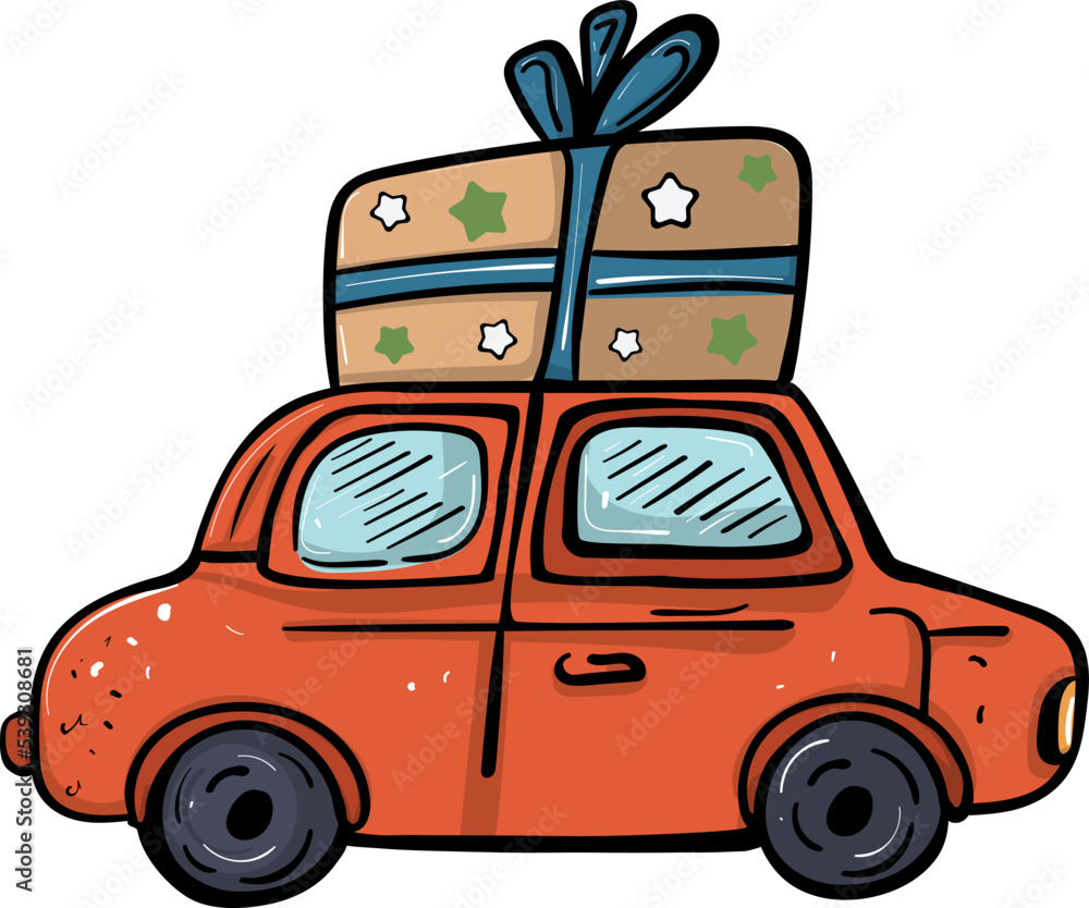 Car with Gift Vector Cartoon Illustration Car with Gift Vector Cartoon Illustration
