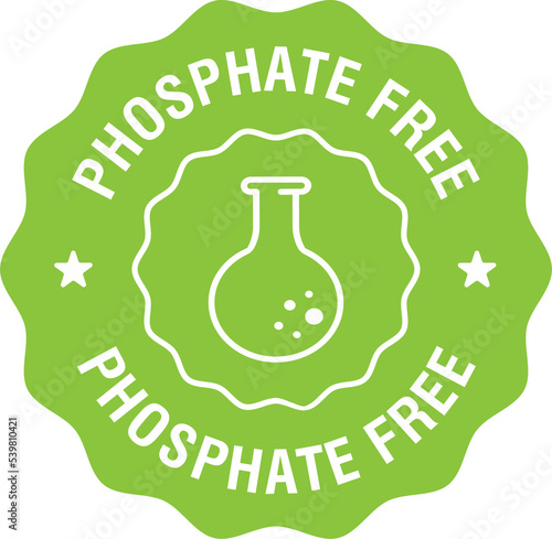 Phosphate free icon.  Illustration chemical test tube seal, phosphate free product warranty seal photo