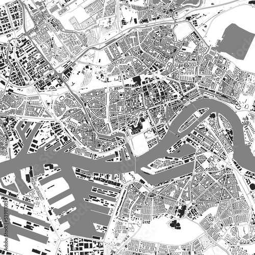 Urban city map of Rotterdam. Vector poster. Black grayscale black and white road map. road map image with roads, metropolitan city area view.