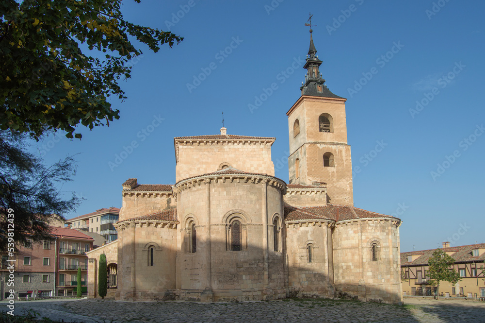 Ensemble of the Romanesque church of San Millan in Segovia, Spain, seen from the apse