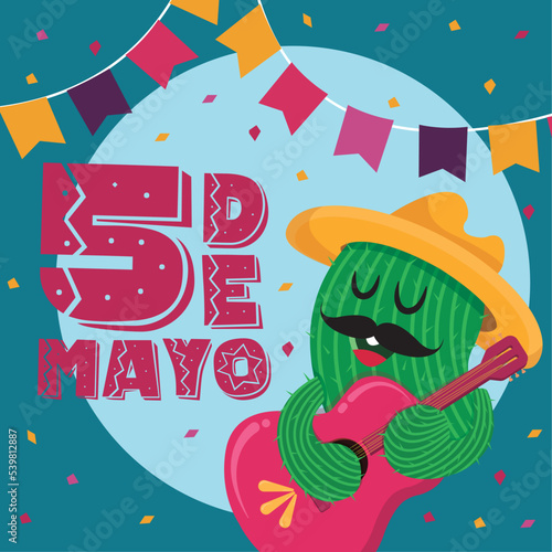Cinco de mayo poster with cute cactus character Vector