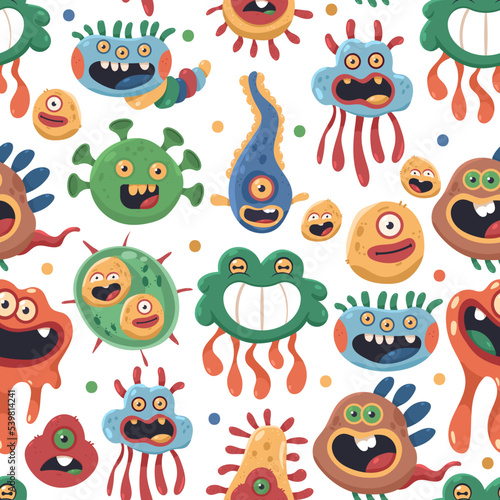Cute germ and bacteria vector cartoon seamless pattern background for wallpaper  wrapping  packing  and backdrop.