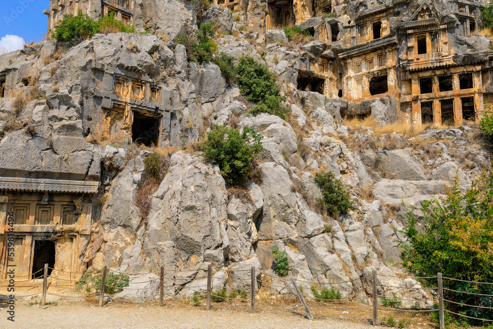 Lycian rock tombs of the necropolis in Demre, the ancient city of Myra, one of the main centers of Lycia