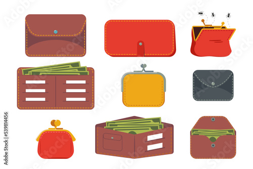 Leather wallets vector cartoon set isolated on a white background.
