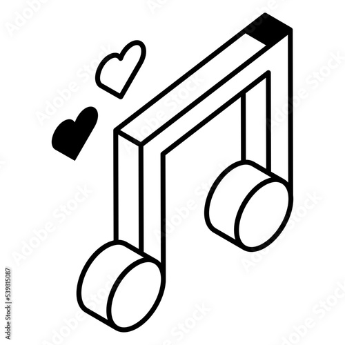 A romantic music line isometric icon