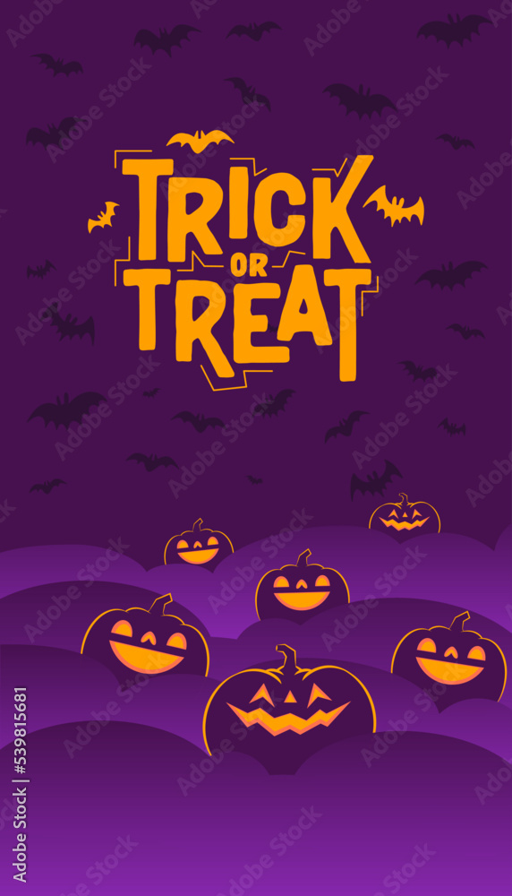 Halloween banner. Dark scene with shinning carved pumpkins. Vertical design for social media posts. Halloween banner. Dark scene with shinning carved pumpkins. Vertical design for social media posts.