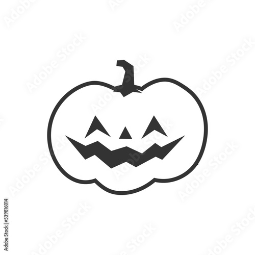 Carved pumpkin simple icon. Halloween jack o lantern funny pictogram.