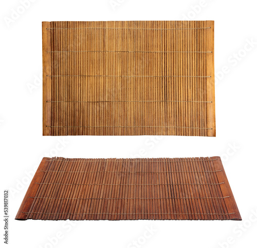 Two brown bamboo food placemat isolated on transparent background.