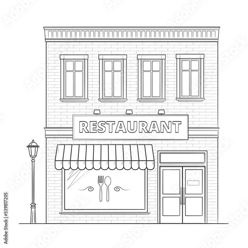 Restaurant building - classic black and white illustration