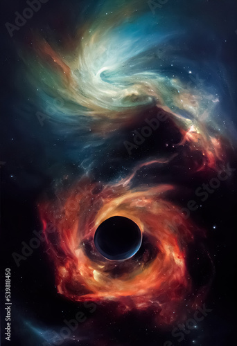 Universe galaxy black hole science fiction background. Space abstract backdrop. 3D illustration.