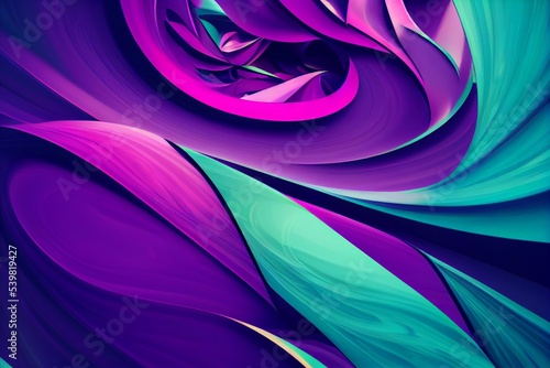 Computer generated teal and purple Halloween swirl abstract 3D illustration background. A.I. generated art. 