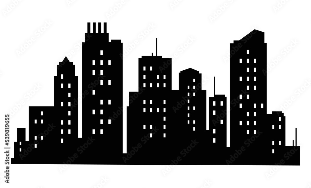 Fototapeta premium Vector city silhouette. Modern urban landscape. High building with windows. Illustration on white background
