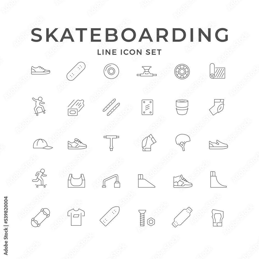 Set line outline icons of skateboarding Set line outline icons of skateboarding