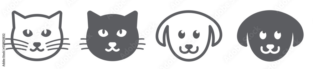 Set of dog and cat head icons. Pet symbol, dog and cat template. Pet shop logo. Vector. Set of dog and cat head icons. Pet symbol, dog and cat template. Pet shop logo. Vector.