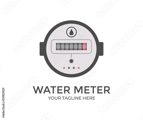 Water meter, sanitary equipment logo design. Cold water counter vector design and illustration.

