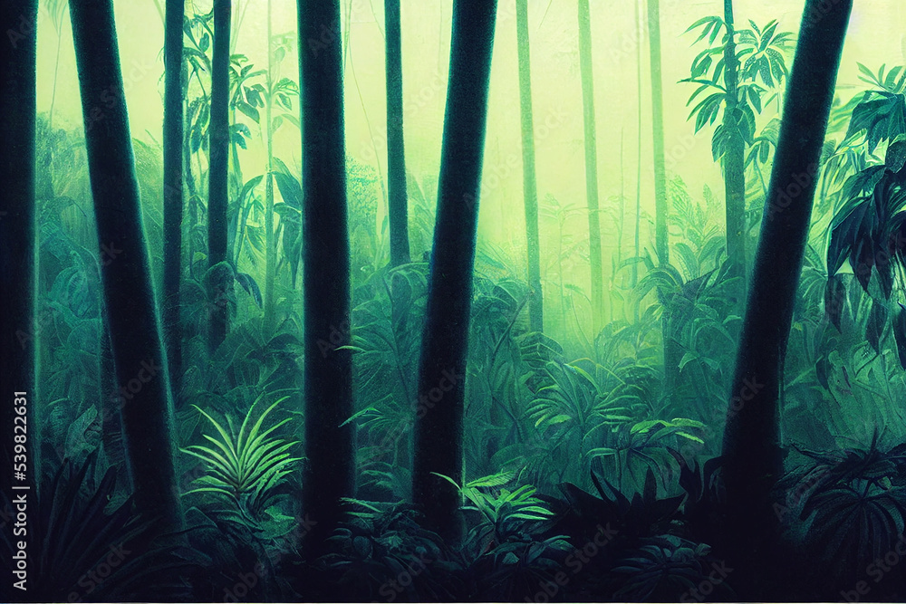 deep jungle full of leaves and plants 3d illustration