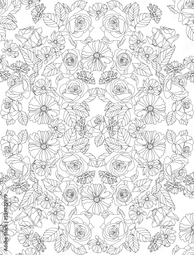 Flowers and leaves in vintage style, seamless pattern.	