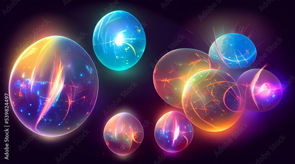 Magic energy spheres with mystic glow, lightning, sparks light effect and fire. Magic energy spheres with mystic glow, lightning, sparks light effect and fire.