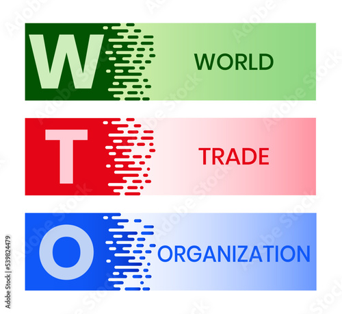 WTO - World Trade Organization acronym, business concept. word lettering typography design illustration with line icons and ornaments. Internet web site promotion concept vector lay