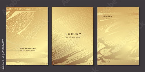 Set of luxury golden background. Gold soap grunge stains. Sponge spots. Foam water. Shiny paint brush strokes. Glittering liquid on glass. Foam textures. Template with golden splash. Misted glass