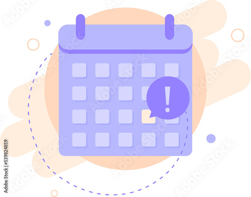 Calendar flat icon with exclamation mark. Important date or event. Illustration