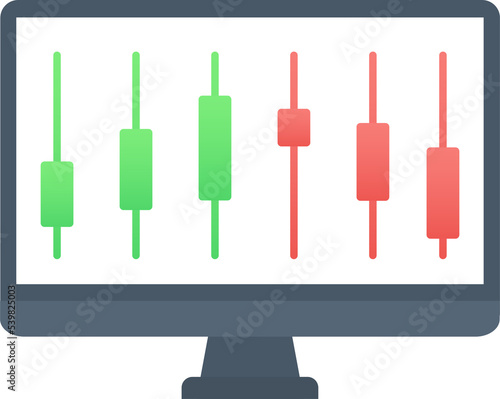 Stocks market graph chart on computer screen. Technical analysis candlestick chart. Global stock exchanges index. Forex trading concept. Trading strategy. Illustration in flat style © NK
