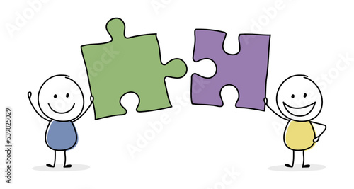Cartoon characters with puzzle - teamwork. Business concept. Vector © Karolina Madej