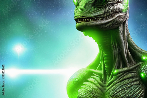 Fotografija fantasy illustration of reptilian green alien humanoid lifeform with sharp teeth