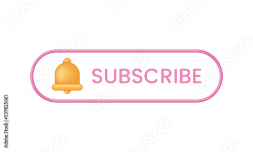 3D Subscribe illustration. Subscribe button with bell icon. Subscription service. Social media concept.