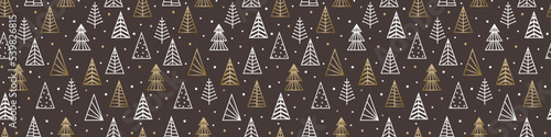 Background with abstract Christmas trees. Seamless pattern. Banner. Vector illustration