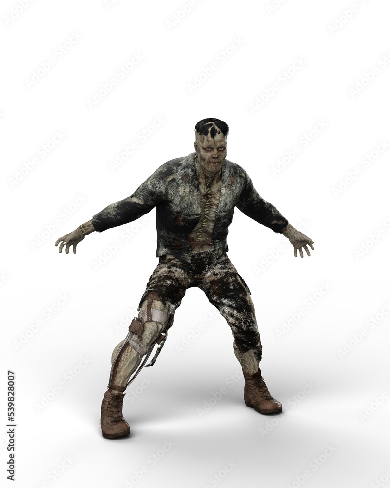 3D rendering of a fantasy horror story undead monster standing isolated on a transparent background.