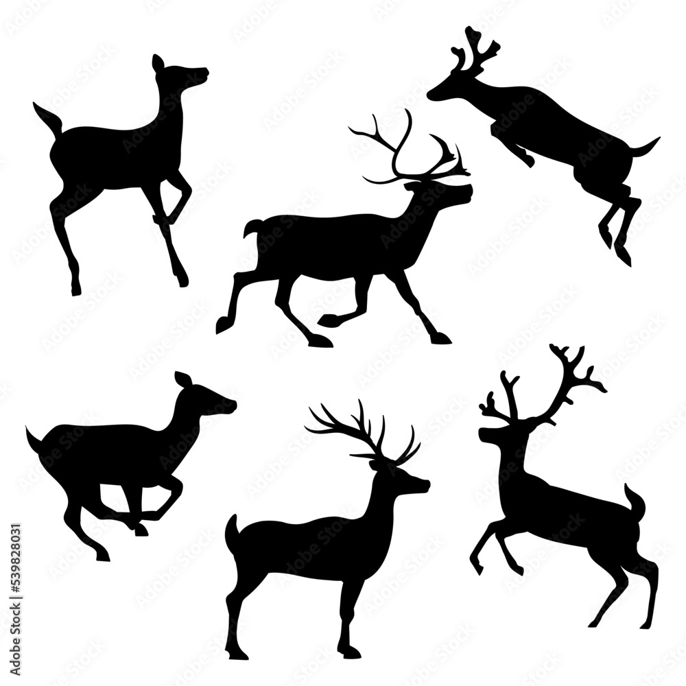 set of silhouettes of reindeer and christmas reindeer santa claus, for card design set of silhouettes of reindeer and christmas reindeer santa claus, for card design