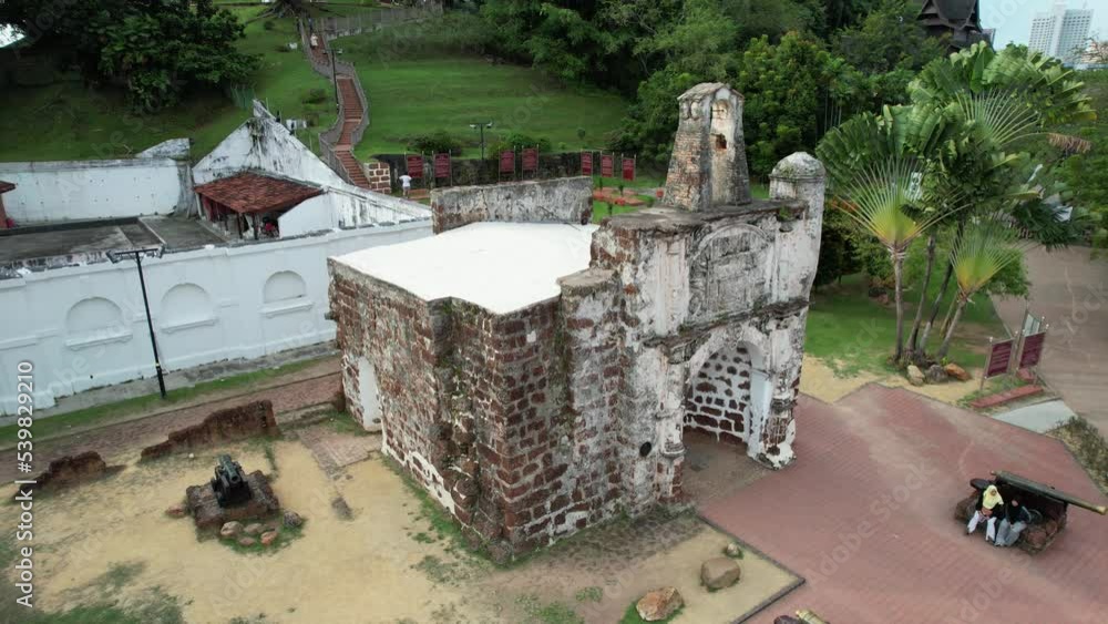 Malacca, Malaysia - October 16, 2022: Aerial View of the Malacca River Cruise Malacca, Malaysia - October 16, 2022: Aerial View of the Malacca River Cruise
