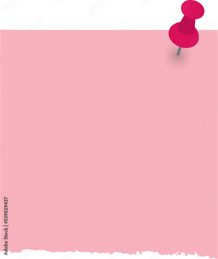 Pink paper notes on red thumbtack. Top view note sticker with pins. Illustration