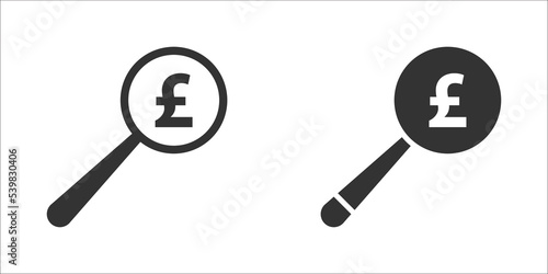 Magnifying glass icon with pound sterling sign. Vector illustration.